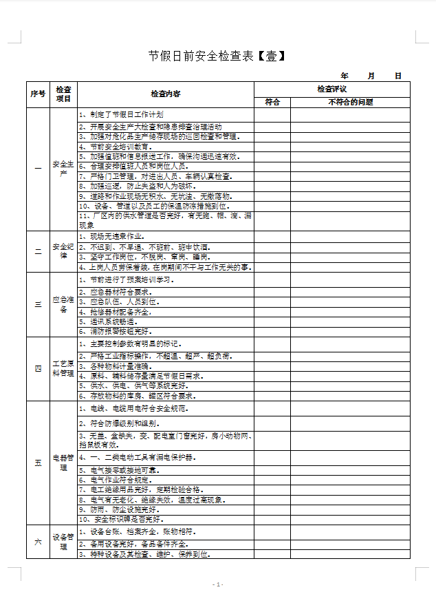 安全檢查表